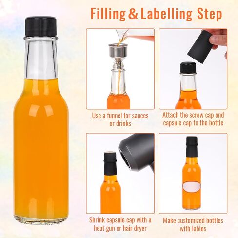 35 عبوة من زجاجات الصلصة الساخنة سعة 5 أونصة، زجاجة زجاجية شفافة مع كبسولات منكمش، زجاجة نبيذ صغيرة فارغة مع غطاء لولبي مانع للتسرب، وإدراج قطارة للصلصات المنزلية والزيوت والملابس in Kuwait