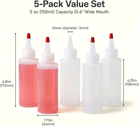 5 Pack Condiment Bottles Squeeze, 5 Oz Squeeze Bottles for Sauces Leak Proof Refillable Empty Squirt Bottle with Red Twist Top Cap for Sauces,Mustard, Syrup,Oil,Dressings,Travel,Lab,Crafts in Saudi Arabia