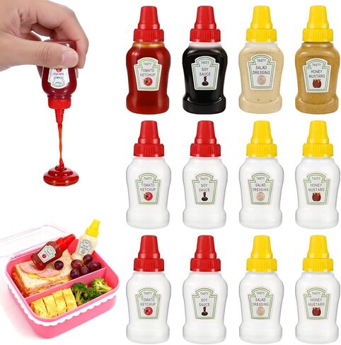 12 Pcs Mini Ketchup Bottles for Bento Box 25ml Condiment Squeeze Bottles 4 Styles Portable Plastic Sauce Container Refillable Jars Containers Lunch Box Honey Sauce Salad Dressing Dispensers in Saudi Arabia