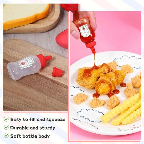 12 Pcs Mini Ketchup Bottles for Bento Box 25ml Condiment Squeeze Bottles 4 Styles Portable Plastic Sauce Container Refillable Jars Containers Lunch Box Honey Sauce Salad Dressing Dispensers in Saudi Arabia