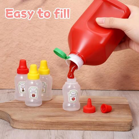 12 Pcs Mini Ketchup Bottles for Bento Box 25ml Condiment Squeeze Bottles 4 Styles Portable Plastic Sauce Container Refillable Jars Containers Lunch Box Honey Sauce Salad Dressing Dispensers in Saudi Arabia