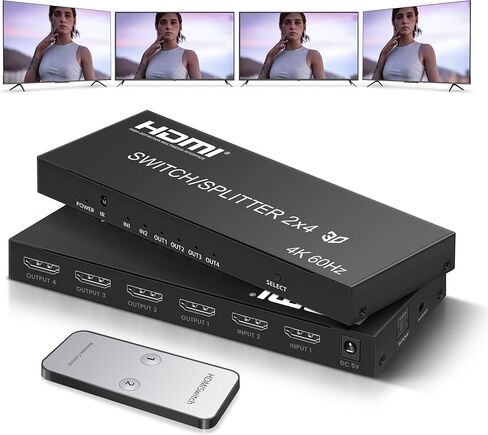 4K@60Hz HDMI Matrix Switch 4X2 with ARC, avedio links 4 in 2 Out Matrix HDMI Video Switcher Splitter + Optical & 3.5mm Stereo Audio, Scaler 4K 1080P Synch, HDM I Audio Extractor with IR Remote Control in Kuwait