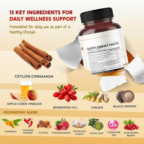 Ultra All-in-1 Ceylon Cinnamon, Apple Cider Vinegar, Berberine & Ginger – Supports Metabolic Balance & Heart Wellness – Made in The USA – 150 Capsules in Kuwait