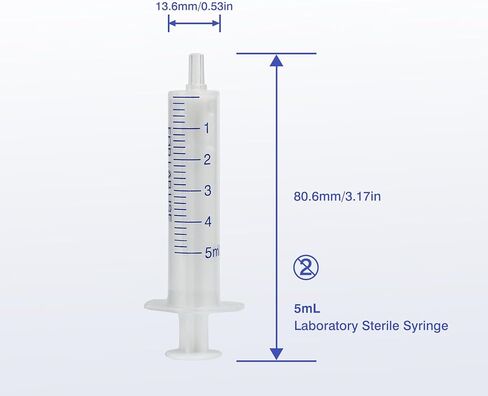 حقنة معقمة 5 مل بدون مكبس مطاطي، 50 قطعة من حقنة قياس سائل مختومة 5 سم مكعب Luer بدون إبرة للمختبرات العلمية والقياس والاستخدام المنزلي in Kuwait