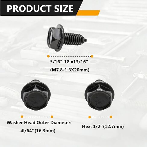 20 PCS Hex Washer Head Screw Body Bolts to Sheet Metal Bolts 5/16"-18 x 13/16"for GM 3960314 Metal Fasteners Automotive Body Screws for Trucks Fender Bolt. Black Zinc Finish in Kuwait