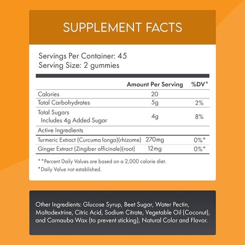 Turmeric & Ginger Gummies – Joint & Mobility Support – Natural Antioxidant Blend – Vegan, Non-GMO, Gelatin-Free, Pectin-Based – Made in USA – 90 Count – Herbal Wellness Gummy in Saudi Arabia