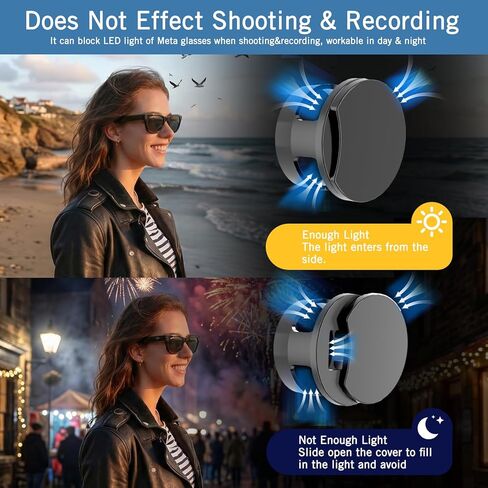 [4 عبوات] أغطية حجب ضوء LED قابلة للتعديل لـ Ray-Ban Meta Wayfarer، Skyler، بطانة الرأس (الجيل 2)، نظارات Oakley Meta، سهلة حجب ضوء LED عند التسجيل، الاستخدام ليلاً ونهارًا، حماية الخصوصية (4) in Kuwait