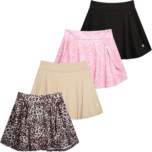 RBX Skorts for Girls - 4 Pack Pleated Athletic Tennis Skirts with Built-in Bike Shorts - Golf Outfits, School Uniform (7-16) in Kuwait