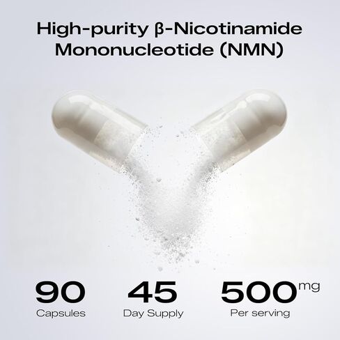 NMN Supplement 500mg - 99% Pure NMN Supplement Capsules for Increased NAD Levels & Healthy Aging - Third Party Tested Stabilized Capsules, cGMP Certified, 90 Liposomal NMN (45 Servings) in Saudi Arabia