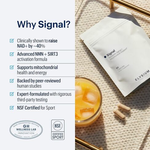 مكمل ELYSIUM Signal NMN - ثبت سريريًا أنه يدعم إنتاج NAD+، ووظيفة الميتوكوندريا والصحة الأيضية - أحادي نيوكليوتيد النيكوتيناميد ومجمع التنشيط SIRT3 - كمية تكفي لمدة 30 يومًا in Kuwait