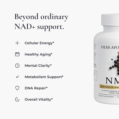NMN 500 ملغ - مكمل نيكوتيناميد أحادي النوكليوتيد NAD+، 60 كبسولة، 30 وجبة، نباتي، غير معدّل وراثيًا، خالي من الغلوتين، صنع في الولايات المتحدة الأمريكية in Kuwait