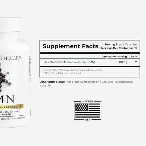 NMN 500 ملغ - مكمل نيكوتيناميد أحادي النوكليوتيد NAD+، 60 كبسولة، 30 وجبة، نباتي، غير معدّل وراثيًا، خالي من الغلوتين، صنع في الولايات المتحدة الأمريكية in Kuwait