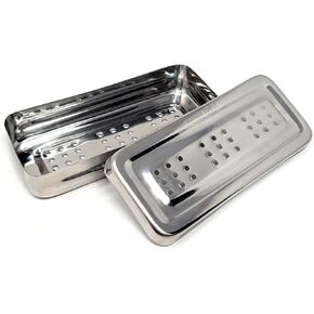 Multi-function Stainless Steel Instrument Box with Lid & Holes Solid Container Storage Tray for Lab Instrument Supplies to Arrange, Transfer, Hold, Organize - 8"L x 4"W x 2"H in Kuwait