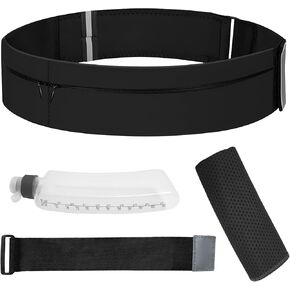 Running Belt for Women Men with Water Bottle & Cooling Towel,Waterproof Running Bag with Adjustable Extension Strap & 3 pocket, Reflective Belt Waist Pack for Hiking, Jogging & Travel (Black, Medium) in Kuwait