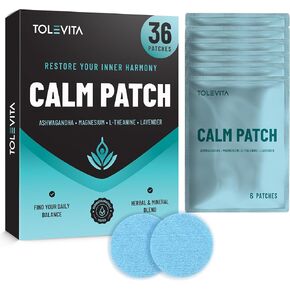 رقعات الهدوء 36 قطعة (أزرق) - الاسترخاء وتخفيف التوتر مع غابا، أشواغاندا، إل-ثيانين، زهرة العاطفة، المغنيسيوم - المزاج العشبي ودعم الهدوء in Kuwait