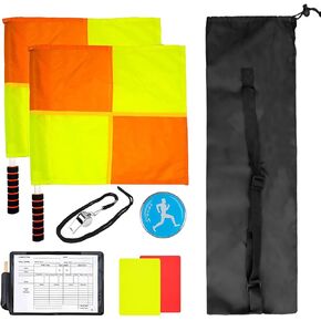 تشتمل مجموعة أدوات حكم كرة القدم على قطعتين من أعلام كرة القدم ذات المربعات، وبطاقات مرجعية باللون الأحمر والأصفر مع دفتر ملاحظات وقلم رصاص، وصفارة حكم من الفولاذ المقاوم للصدأ للمدرب، وزعنفة للعملات المعدنية مع حقيبة تخزين in Kuwait