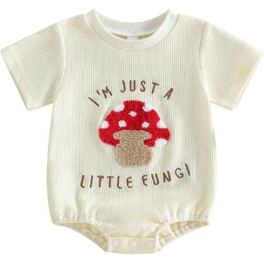 Newborn Girl Boy Mushroom Romper Shirts Infant Baby Summer Clothes Letter Embroidery Short Sleeve Bodysuit Tops in Kuwait