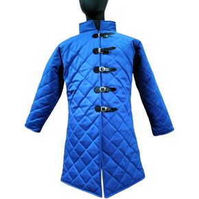 معطف تنكري بأكمام طويلة مبطن من القطن السميك من القرون الوسطى - سترة فايكنغ لإعادة تمثيل LARP للحفلات التنكرية، الهالوين (أزرق، 2XL) in Kuwait