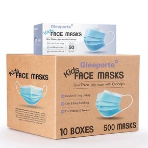 Gleeporte [500 قناع للأطفال] قناع وجه للأطفال للاستخدام مرة واحدة، للأولاد والبنات، ناعم على البشرة، حزمة كبيرة من أقنعة 3 طبقات | غطاء وجه مع حلقات أذن مرنة لرعاية الأطفال والمدرسة in Kuwait
