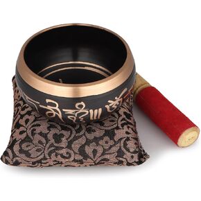 وعاء الغناء التبتي - 4 بوصة، مجموعة وعاء الغناء الأسود مع وسادة الخافق ووعاء الغناء للتأمل واليوجا in Kuwait