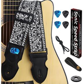 حزام الجيتار، أشرطة الجيتار القطنية المطرزة مع 4 قطع من اللقطات وغيرها من ملحقات الجيتار، أفضل الهدايا للأطفال وعازفي الجيتار (8 قطع) in Kuwait