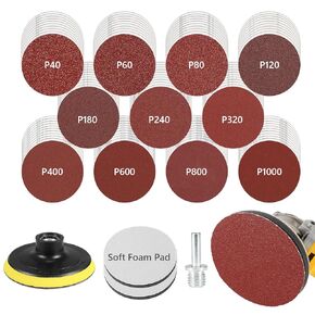 أقراص صنفرة زاوية مقاس 5 بوصات، طقم ورق صنفرة 114 قطعة، وسادة دعم بحلقة وخطاف 40-1000 مع 5/8-11 خيط لتلميع المعادن الخشبية in Kuwait