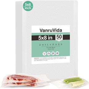 أكياس VanruVida صغيرة الحجم لغلق الفراغات، 50 قطعة 5 بوصة × 8 بوصة، خالية من مادة BPA، أكياس ختم مسبقة القطع من الدرجة التجارية، أكياس تخزين طعام خالية من مادة BPA للفريزر، أو إعداد الوجبات، أو فيديو Sous in Kuwait