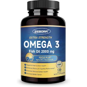 ZEBORA Omega-3 Fish Oil 2000mg - High Potency DHA & EPA Omega 3 with Alpha-GPC & PS for Brain, Cognition & Heart Support, Sustainably Sourced, 120 Softgels in Kuwait