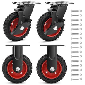 Nefish 5 Inch Heavy Duty Casters Set of 4, Solid Rubber Outdoor Casters Wheels, Industrial Grade Rubber Castors with Knobby Tread for Cart, Wagon and Chicken Coop (2 Brake & 2 Rigid) in Kuwait
