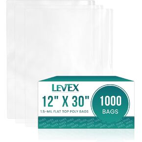 Levex - 12" x 30" (1000 Count) Open End Flat Top - 1.5-Mil Clear Poly Bags for Packaging, Shipping, Storage & Food (Bags Do Not Have a Seal or Prints) in Kuwait