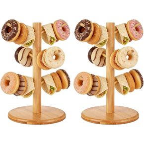 2 Pack Pretzel Stand, 13.4" Large Bamboo Pretzel Holder Stand, Tree-Shaped Display for Oktoberfest Party, Bagels, Sausages & Mugs in Kuwait