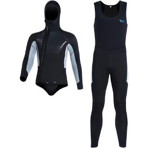 WYYHAA 5mm Neoprene Wetsuit for Men, Two-Piece Spearfishing Diving Suit with Cap Hooded, Front Zipper, Warm, UV Protection for Snorkeling, Scuba in Kuwait