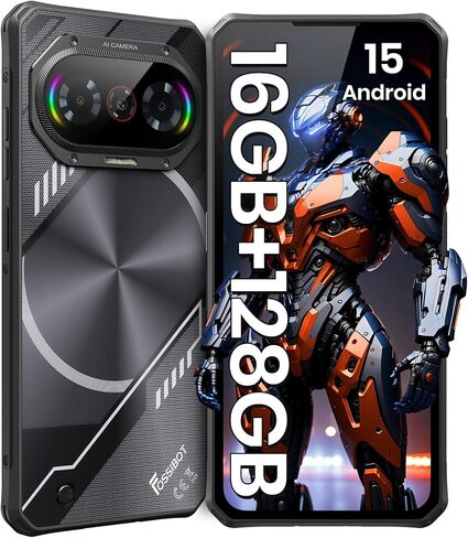Fossibot F114 Phone الوعرة 6.67 "HD + 16GB + 128GB/TF 2TB Android 15 Gaming Frugged Octa Core 50MP كاميرا رئيسية 5000 MAH بطارية IP68/IP69K مقاوم للماء ، فتحة ثلاثية/معرف الوجه/GPS (أسود) in Kuwait