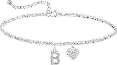 Initial Ankle Bracelets for Women Silver Plated Dainty Cuba Thin Chain Letter Name Anklets Cubic Zirconia Heart Anklets Bracelets Waterproof Minimalist Simple Anklets For Teen Girls Fashion Summer Jewelry Anklet For Women in Kuwait
