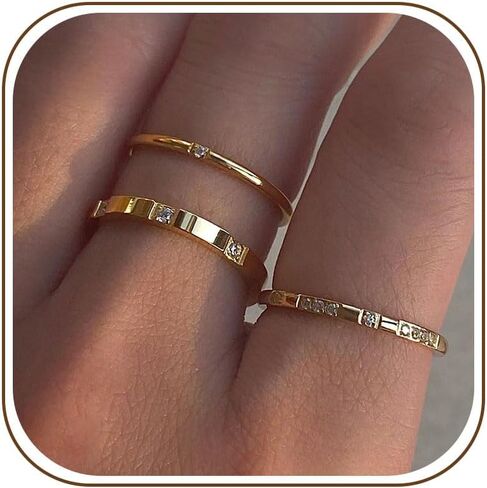 WFYOU Gold Rings for Women that Don't Tarnish Cubic Zirconia Ring Stackable Rings for Women Teen Girls Dainty 14K Gold Plated Rings Set Wedding Bands for Women Gold Jewelry Ring Size 6 7 8 9 10 in Kuwait