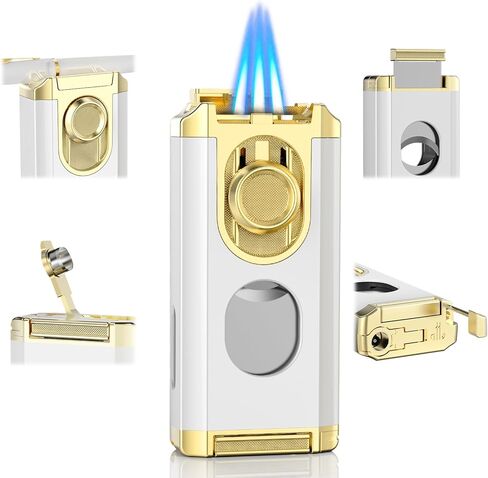 5-in-1 Torch Lighter with Triple Jet Flame, Straight Tool, Holder, Punch, Draw Enhancer Tool, Windproof Lighters, Refillable Butane Torch Lighters with Gift Box, Torch Lighters for Men, Candle in Kuwait