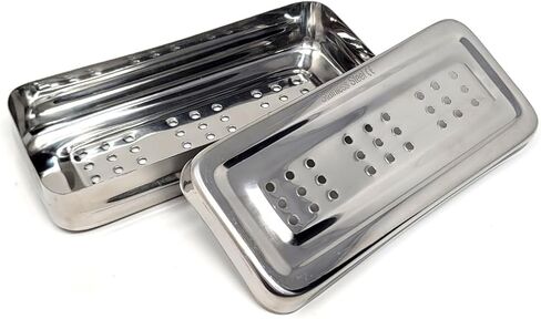 Multi-function Stainless Steel Instrument Box with Lid & Holes Solid Container Storage Tray for Lab Instrument Supplies to Arrange, Transfer, Hold, Organize - 8"L x 4"W x 2"H in Kuwait