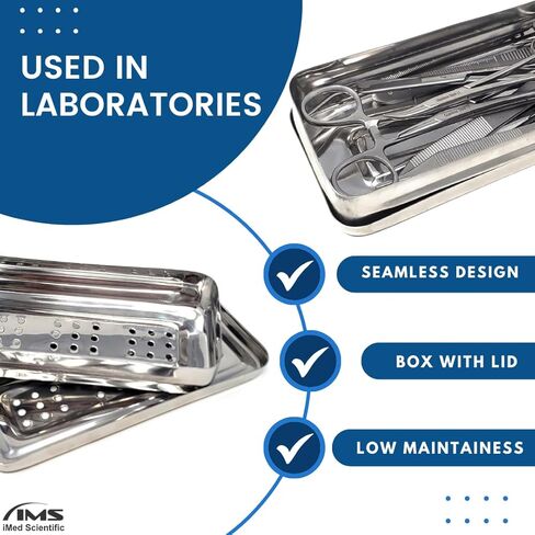 Multi-function Stainless Steel Instrument Box with Lid & Holes Solid Container Storage Tray for Lab Instrument Supplies to Arrange, Transfer, Hold, Organize - 8"L x 4"W x 2"H in Kuwait