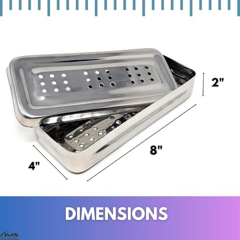 Multi-function Stainless Steel Instrument Box with Lid & Holes Solid Container Storage Tray for Lab Instrument Supplies to Arrange, Transfer, Hold, Organize - 8"L x 4"W x 2"H in Kuwait