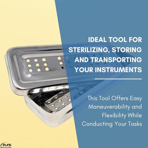 Multi-function Stainless Steel Instrument Box with Lid & Holes Solid Container Storage Tray for Lab Instrument Supplies to Arrange, Transfer, Hold, Organize - 8"L x 4"W x 2"H in Kuwait