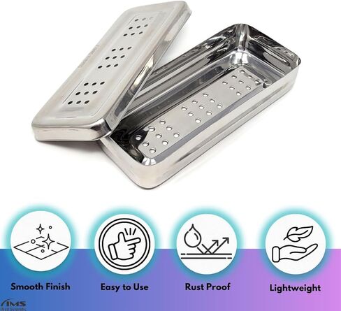 Multi-function Stainless Steel Instrument Box with Lid & Holes Solid Container Storage Tray for Lab Instrument Supplies to Arrange, Transfer, Hold, Organize - 8"L x 4"W x 2"H in Kuwait