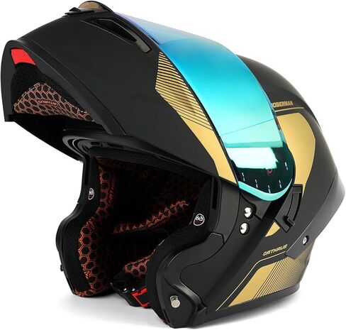 Orthrus Modular LED خوذة دراجة نارية كاملة - DOT معتمدة من Flip -Up Dual Visor Sun Shield & Bluetooth جاهزة للبالغين الرجال - الدراجة الشارع/موتوكروس (Dobermann Red ، L) in Kuwait