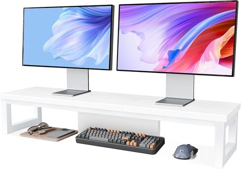 Dual Monitor Stand Riser, Wood and Steel Monitor Stand for Desk, Multi-Purpose Desk Shelf Organizer for Computer, Laptop, Printer, TV, Black in Kuwait