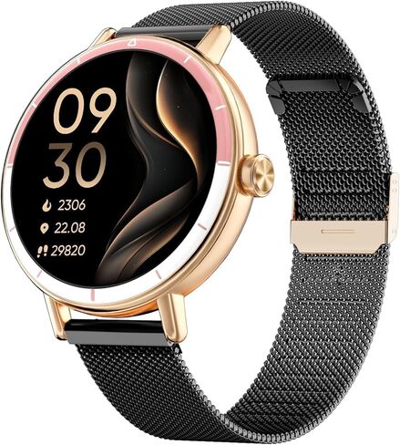 Smart Watch for Women with Two Bands, Fitness Tracker Watch, Heart Rate Monitor, Step Counter, Android & iOS Phones Compatible, Answer/Make Calls, HD Touchscreen, IP68 Waterproof, Black in Kuwait