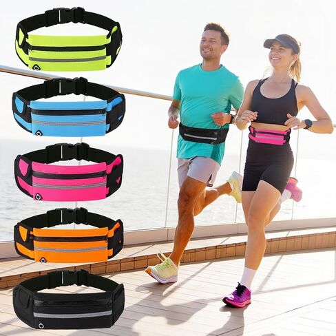 Men Women Running Belt Waist Pack Waterproof Jogging Waist Bag Adjustable Sports Workout Reflective Fanny Pack Runners Belt (Black) in Saudi Arabia