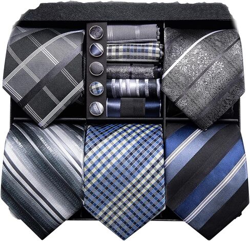 Hi-Tie Lot 5 PCS Hife Box Mens Tie Tie Set Necktie مع مجموعة Tie Cufflinks Pocket Square in Saudi Arabia