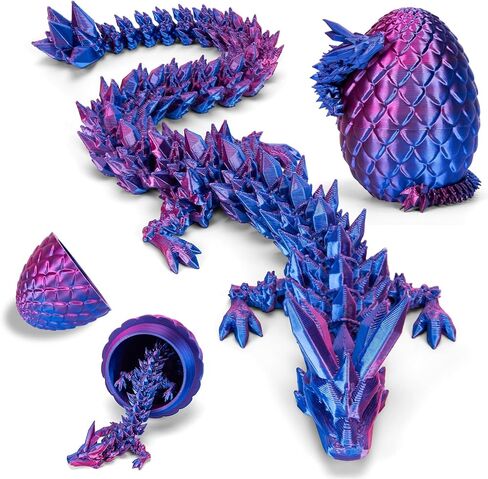 YILCER 12" 3D Printed Dragon, Upgraded Fall Protection Dragon Egg & Reinforced 3D Dragons Joints, Safe Eco-Friendly Fidget Toy, Ideal for Easter Basket Stuffers, Easter Eggs (Rainbow Color) in Saudi Arabia