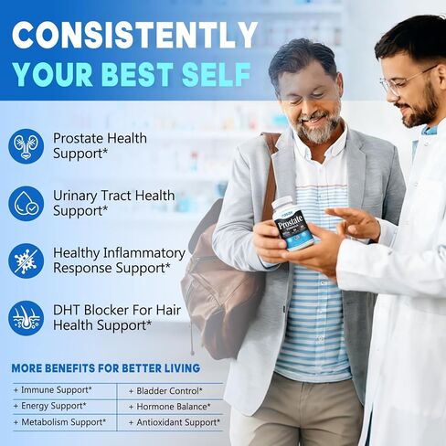 راساف مكمل صحة البروستاتا للرجال مع البلميط المنشاري والبيجيوم والقراص وبذور اليقطين، مانع DHT - يساعد على دعم صحة المسالك البولية ووظيفة البروستاتا، 60 كبسولة in Kuwait