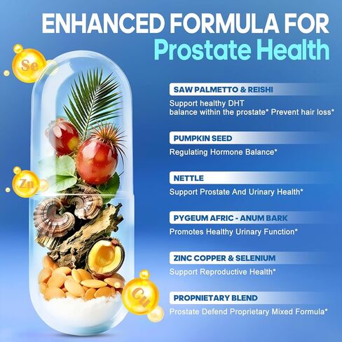 راساف مكمل صحة البروستاتا للرجال مع البلميط المنشاري والبيجيوم والقراص وبذور اليقطين، مانع DHT - يساعد على دعم صحة المسالك البولية ووظيفة البروستاتا، 60 كبسولة in Kuwait
