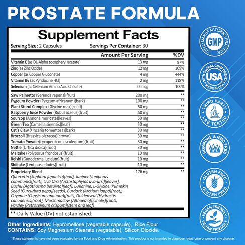 راساف مكمل صحة البروستاتا للرجال مع البلميط المنشاري والبيجيوم والقراص وبذور اليقطين، مانع DHT - يساعد على دعم صحة المسالك البولية ووظيفة البروستاتا، 60 كبسولة in Kuwait